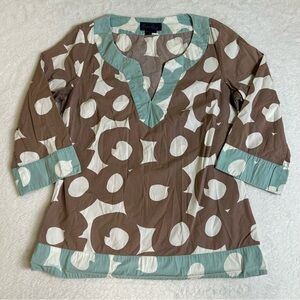 Boden Women's Blouse Size 8 Brown Tunic 3/4 Sleeve V Neck Pullover